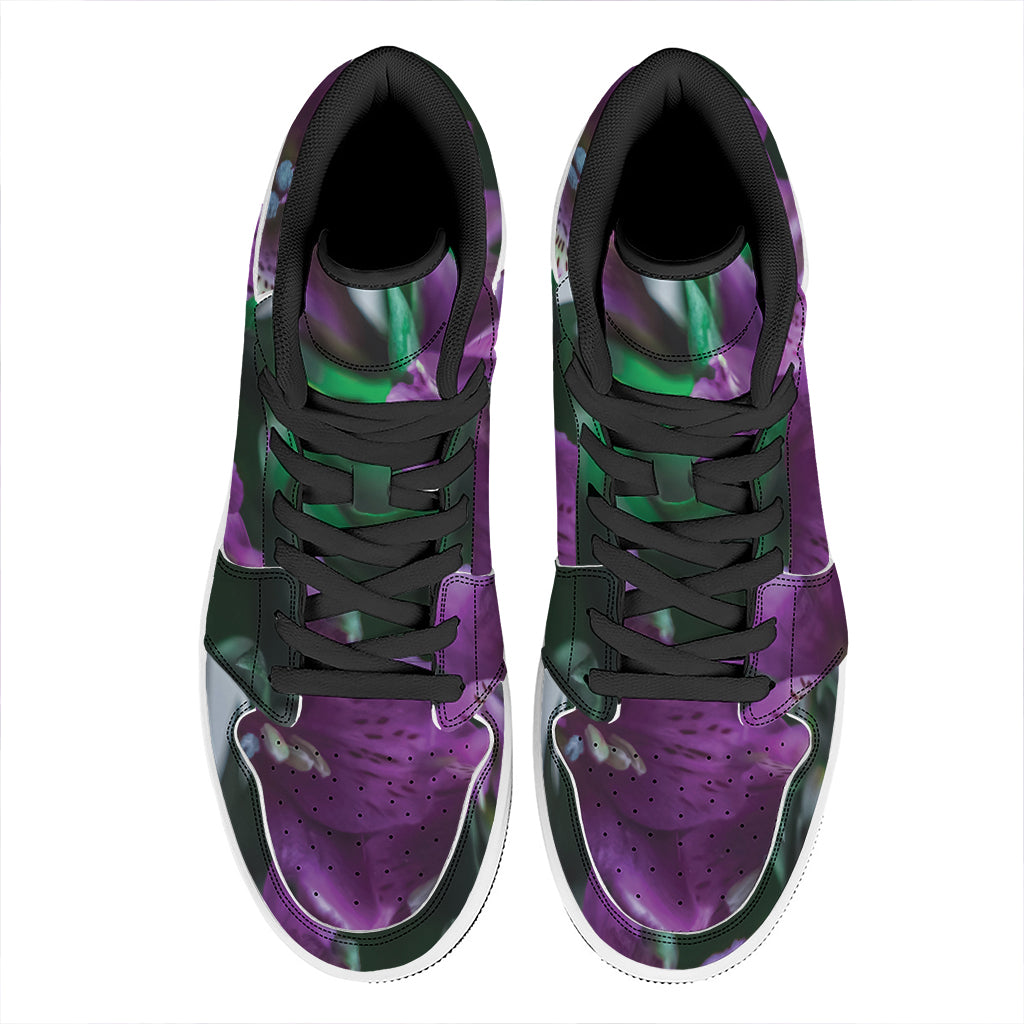 Purple Alstroemeria Print High Top Leather Sneakers