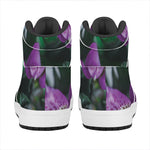 Purple Alstroemeria Print High Top Leather Sneakers