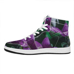 Purple Alstroemeria Print High Top Leather Sneakers