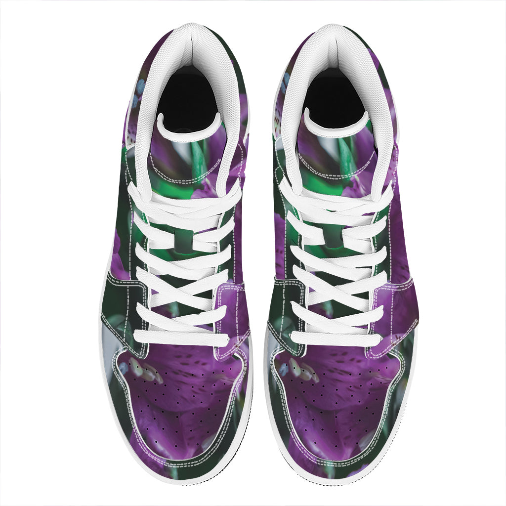 Purple Alstroemeria Print High Top Leather Sneakers