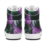 Purple Alstroemeria Print High Top Leather Sneakers