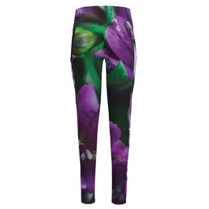 Purple Alstroemeria Print High-Waisted Pocket Leggings