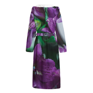 Purple Alstroemeria Print Hooded Bathrobe