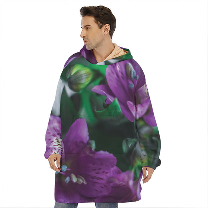 Purple Alstroemeria Print Hoodie Blanket