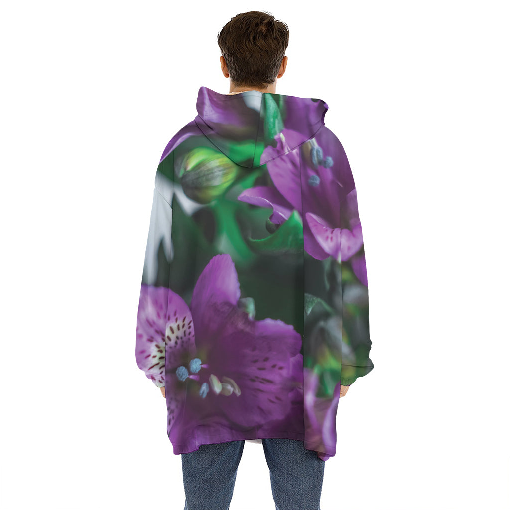 Purple Alstroemeria Print Hoodie Blanket