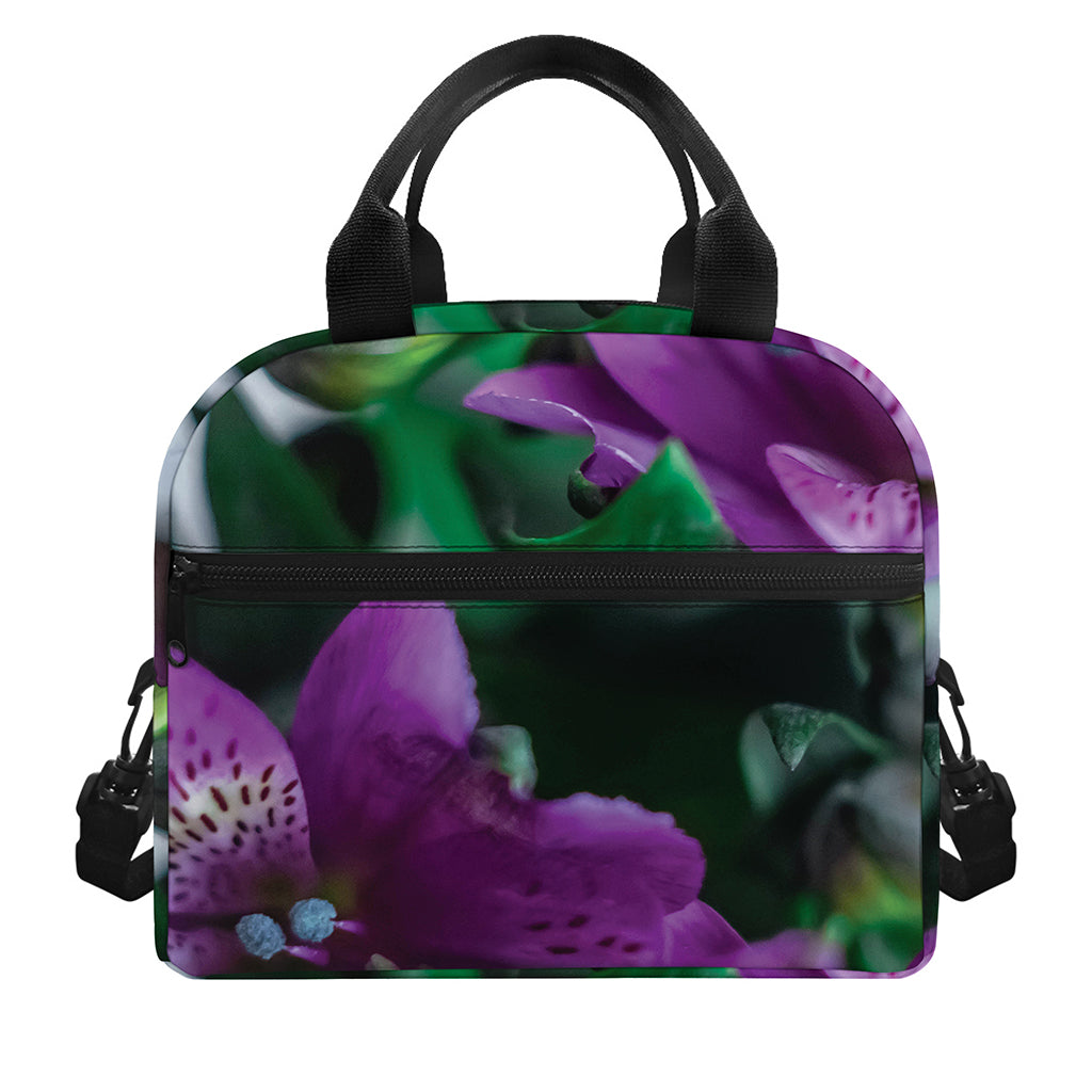 Purple Alstroemeria Print Insulated Lunch Bag
