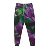 Purple Alstroemeria Print Jogger Pants