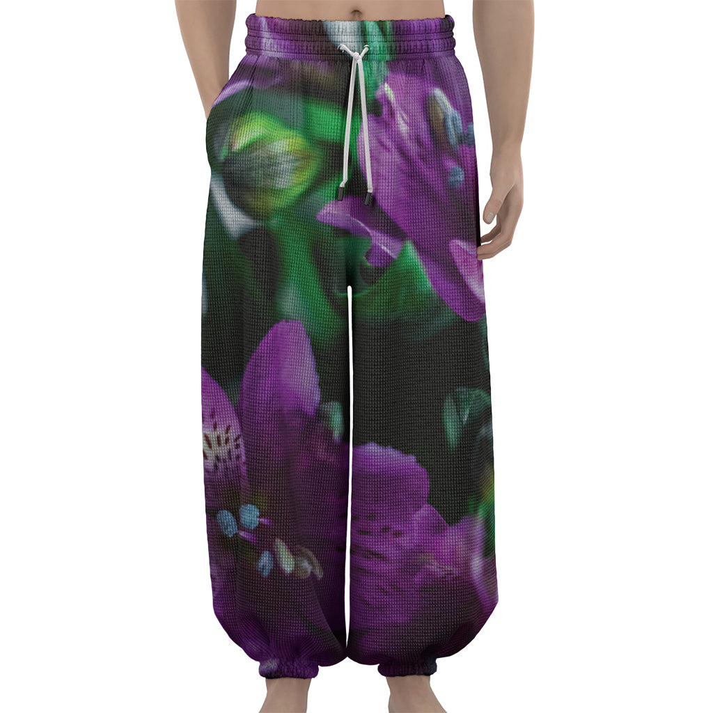 Purple Alstroemeria Print Lantern Pants