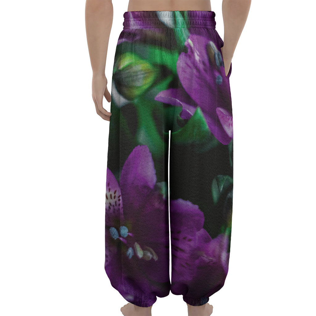 Purple Alstroemeria Print Lantern Pants