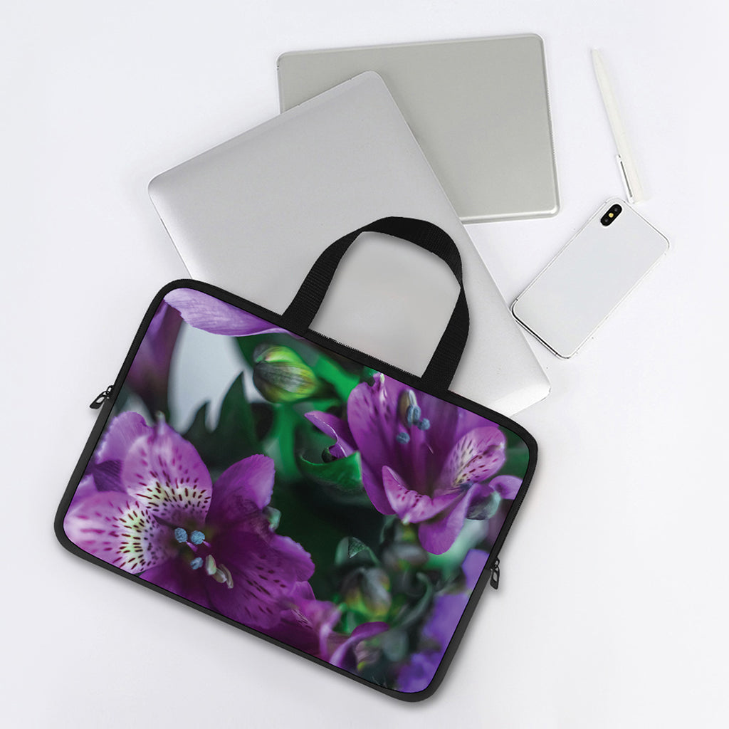 Purple Alstroemeria Print Laptop Sleeve With Handle
