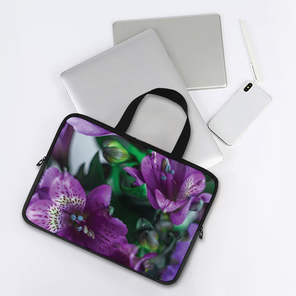 Purple Alstroemeria Print Laptop Sleeve With Handle