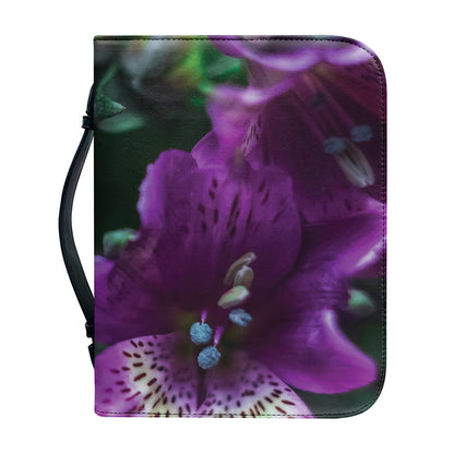 Purple Alstroemeria Print Leather Bible Cover