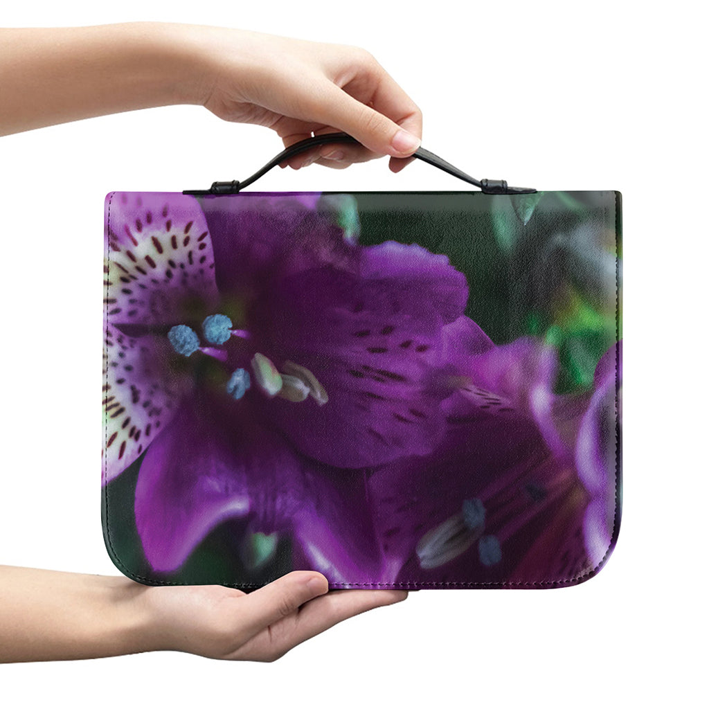 Purple Alstroemeria Print Leather Bible Cover