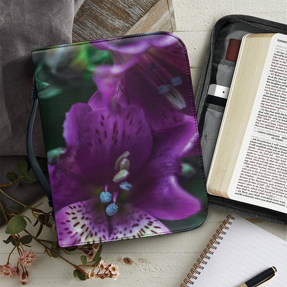 Purple Alstroemeria Print Leather Bible Cover