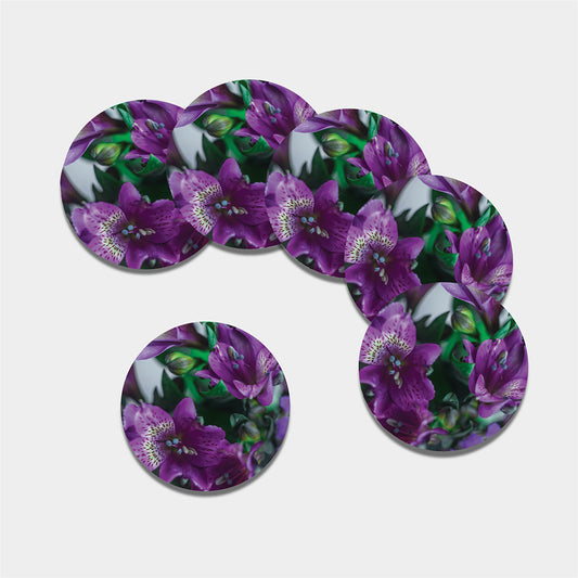 Purple Alstroemeria Print Leather Coaster Set