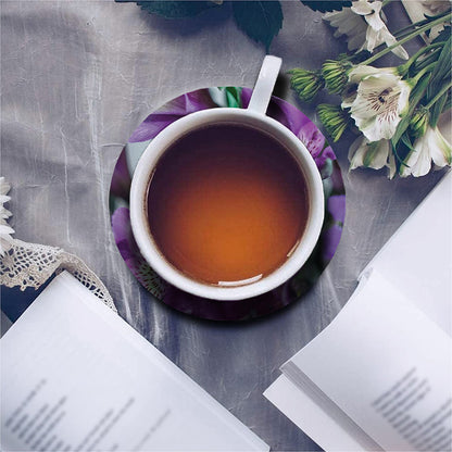 Purple Alstroemeria Print Leather Coaster Set