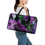 Purple Alstroemeria Print Leather Duffle Bag
