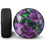 Purple Alstroemeria Print Leather Spare Tire Cover