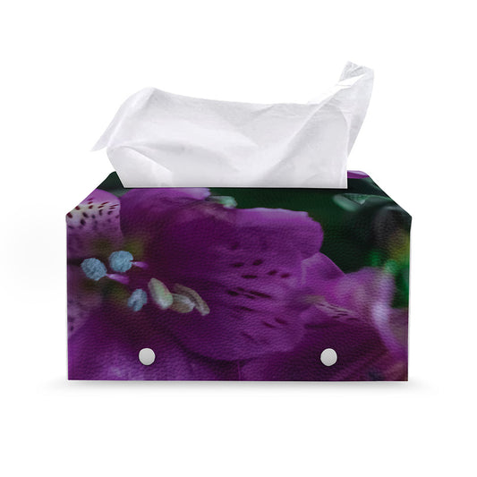 Purple Alstroemeria Print Leather Tissue Box Cover