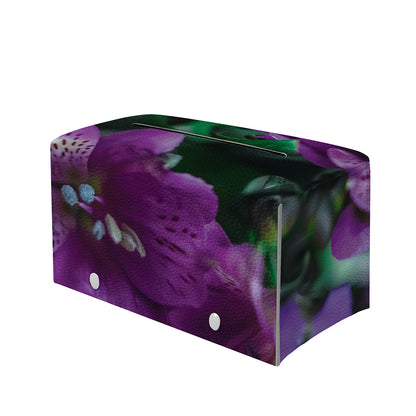 Purple Alstroemeria Print Leather Tissue Box Cover