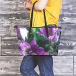 Purple Alstroemeria Print Leather Tote Bag