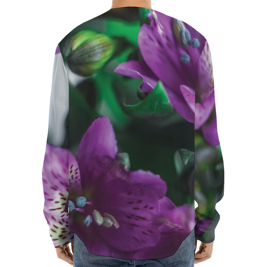 Purple Alstroemeria Print Long Sleeve Baseball Jersey