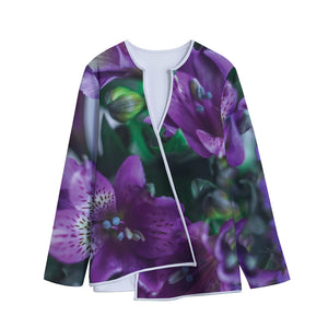 Purple Alstroemeria Print Long Sleeve Short Coat