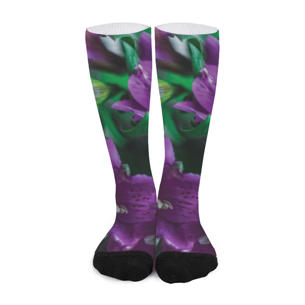 Purple Alstroemeria Print Long Socks