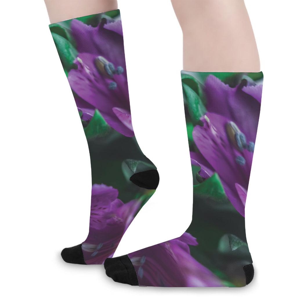 Purple Alstroemeria Print Long Socks