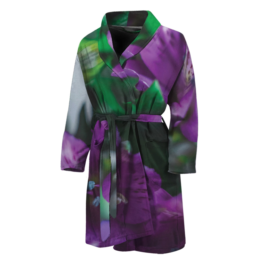 Purple Alstroemeria Print Men's Bathrobe