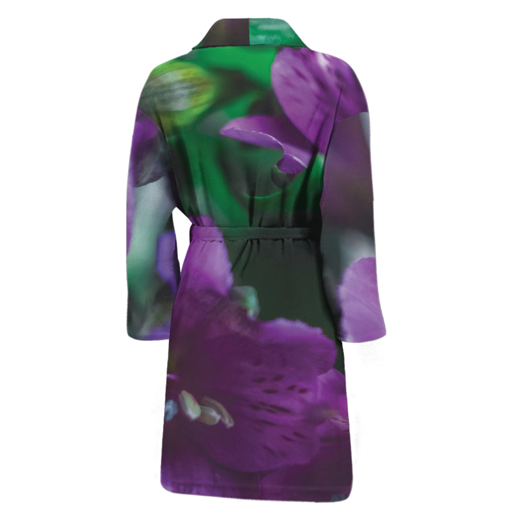 Purple Alstroemeria Print Men's Bathrobe