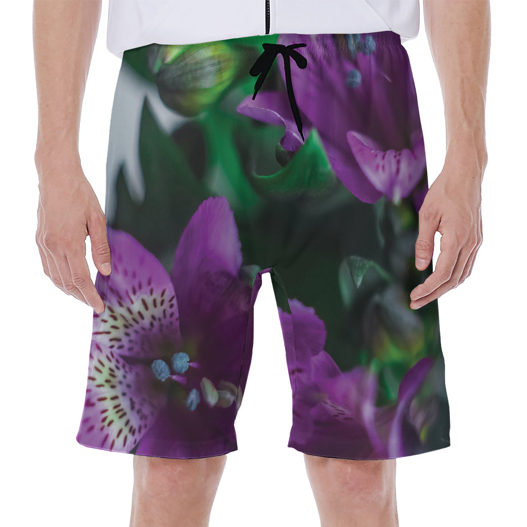 Purple Alstroemeria Print Men's Beach Shorts