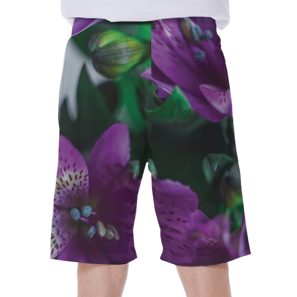 Purple Alstroemeria Print Men's Beach Shorts