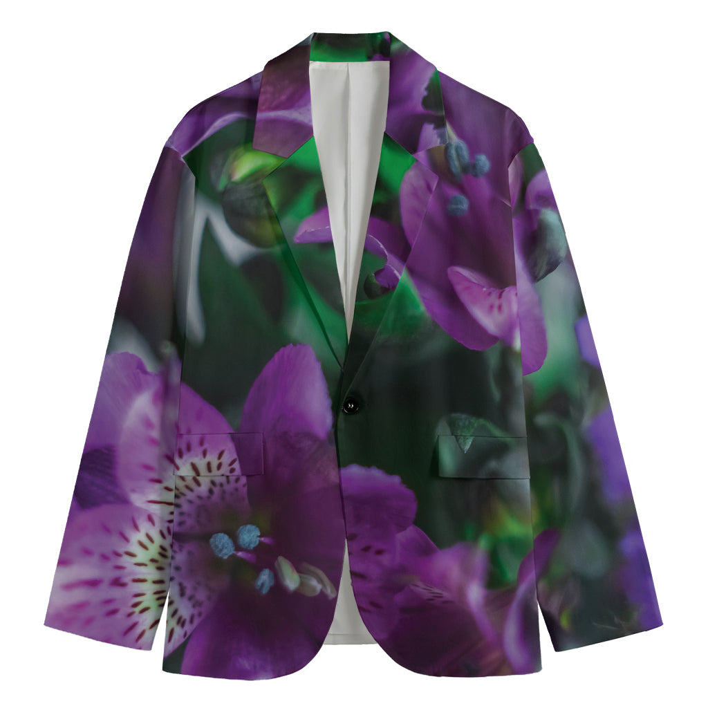 Purple Alstroemeria Print Men's Blazer