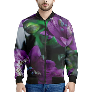 Purple Alstroemeria Print Men's Bomber Jacket