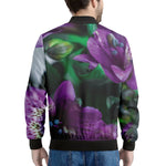 Purple Alstroemeria Print Men's Bomber Jacket