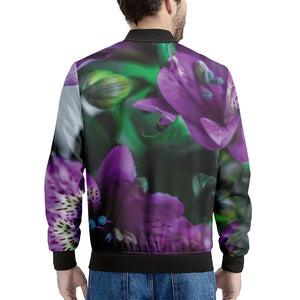 Purple Alstroemeria Print Men's Bomber Jacket