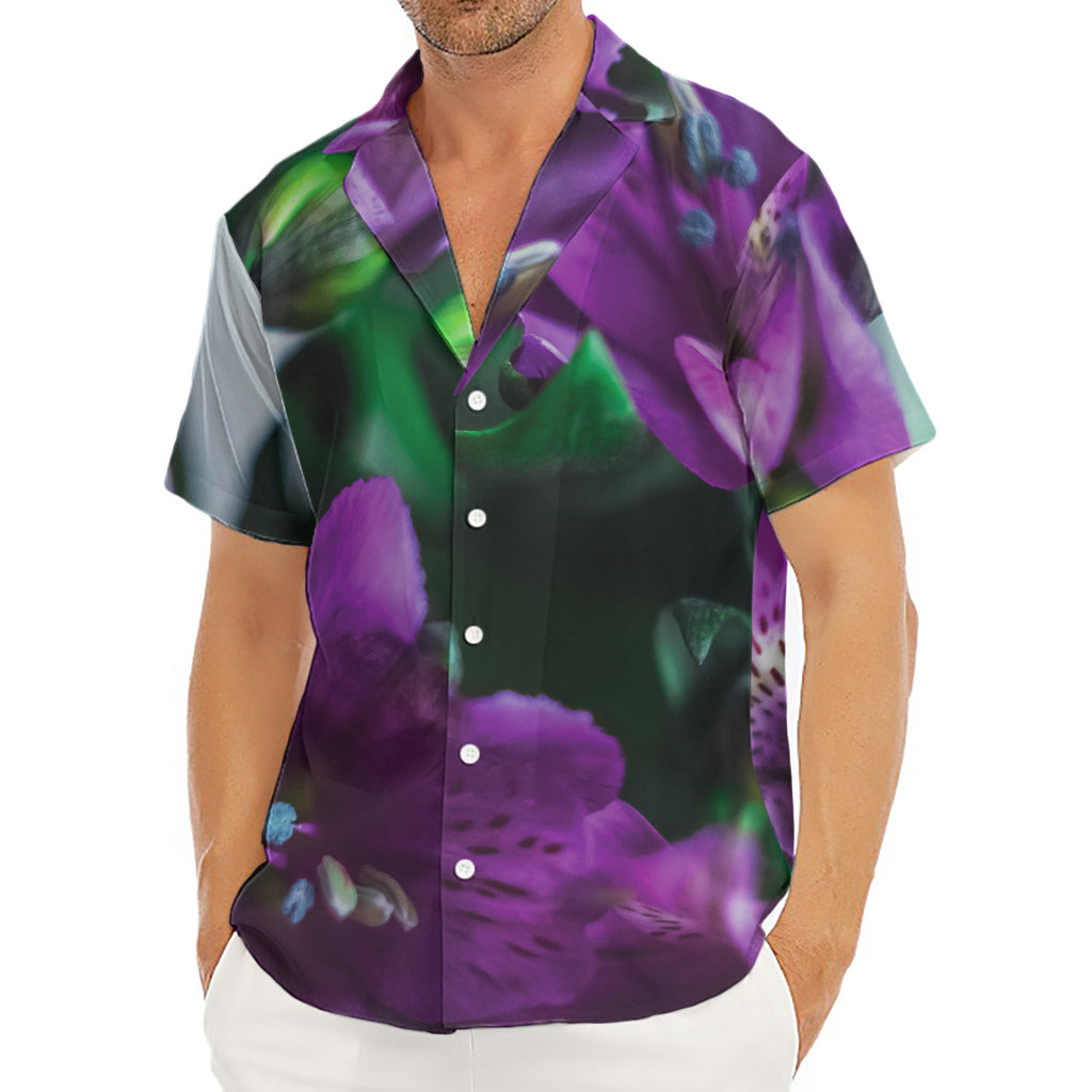 Purple Alstroemeria Print Men's Deep V-Neck Shirt