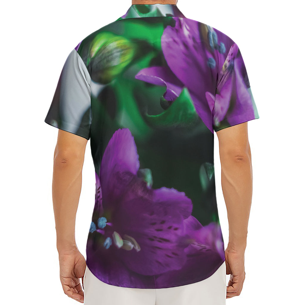 Purple Alstroemeria Print Men's Deep V-Neck Shirt