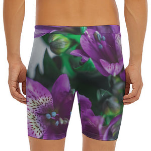 Purple Alstroemeria Print Men's Long Boxer Briefs