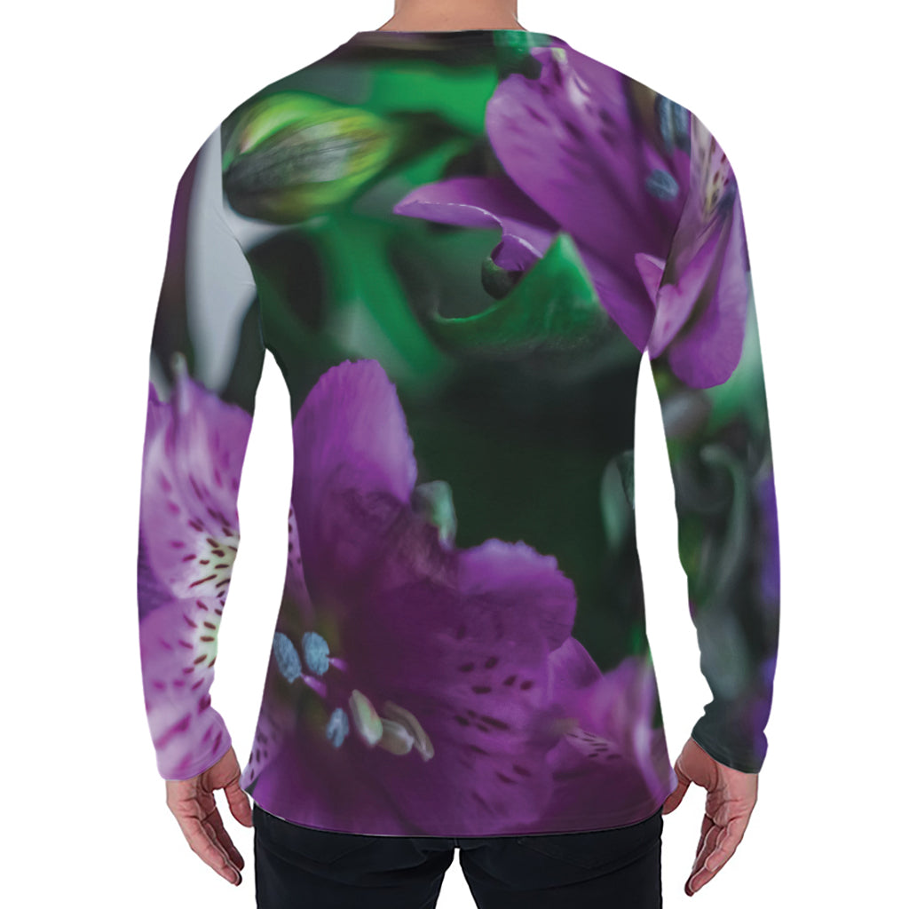 Purple Alstroemeria Print Men's Long Sleeve T-Shirt