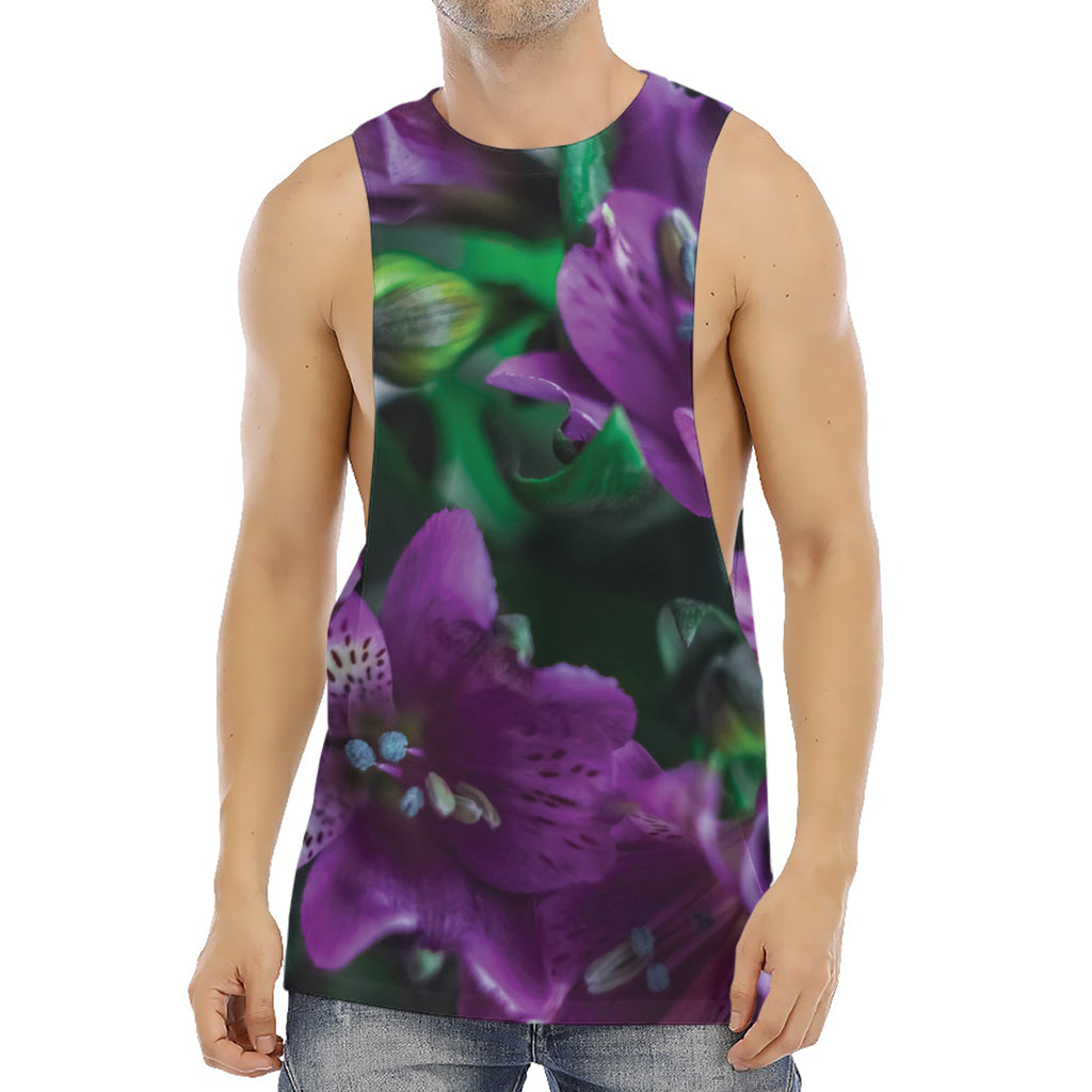 Purple Alstroemeria Print Men's Muscle Tank Top