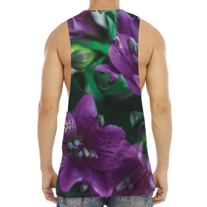 Purple Alstroemeria Print Men's Muscle Tank Top