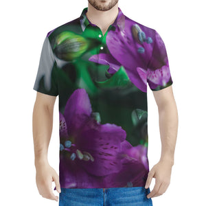 Purple Alstroemeria Print Men's Polo Shirt