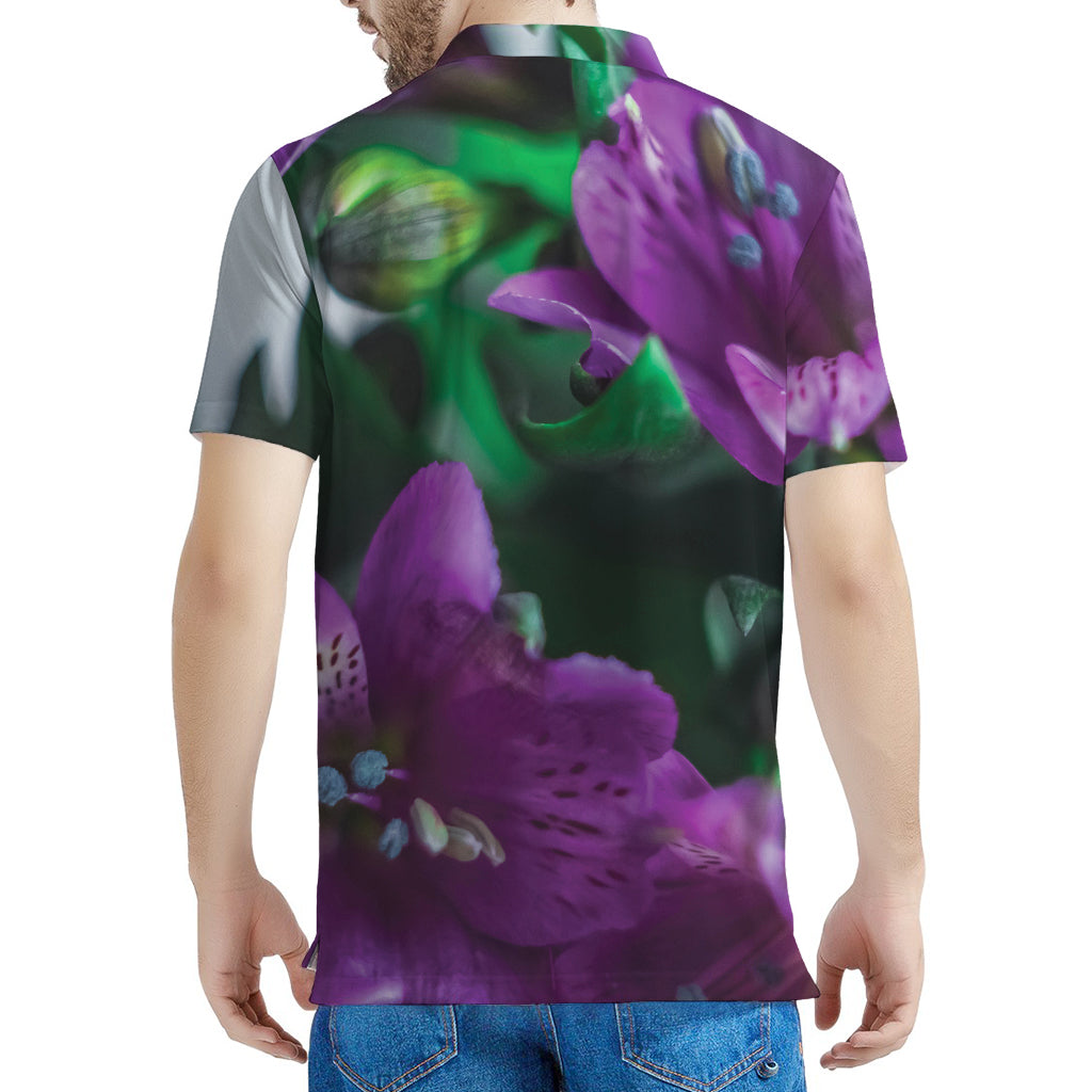 Purple Alstroemeria Print Men's Polo Shirt