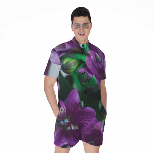 Purple Alstroemeria Print Men's Rompers