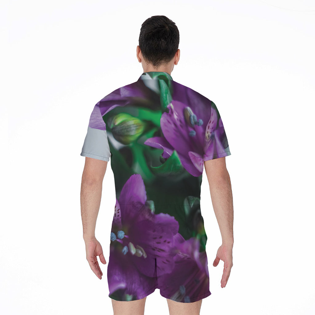 Purple Alstroemeria Print Men's Rompers