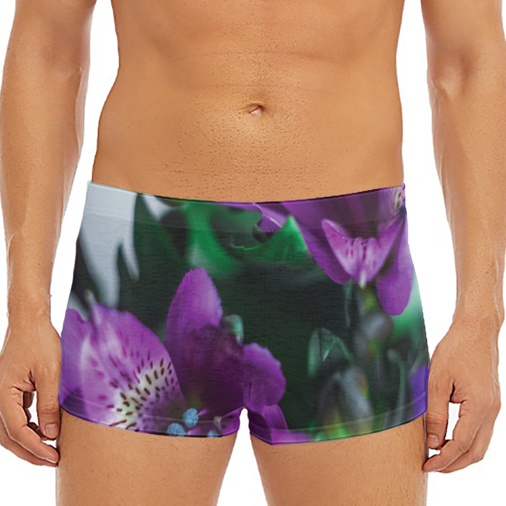 Purple Alstroemeria Print Men's Short Boxer Briefs