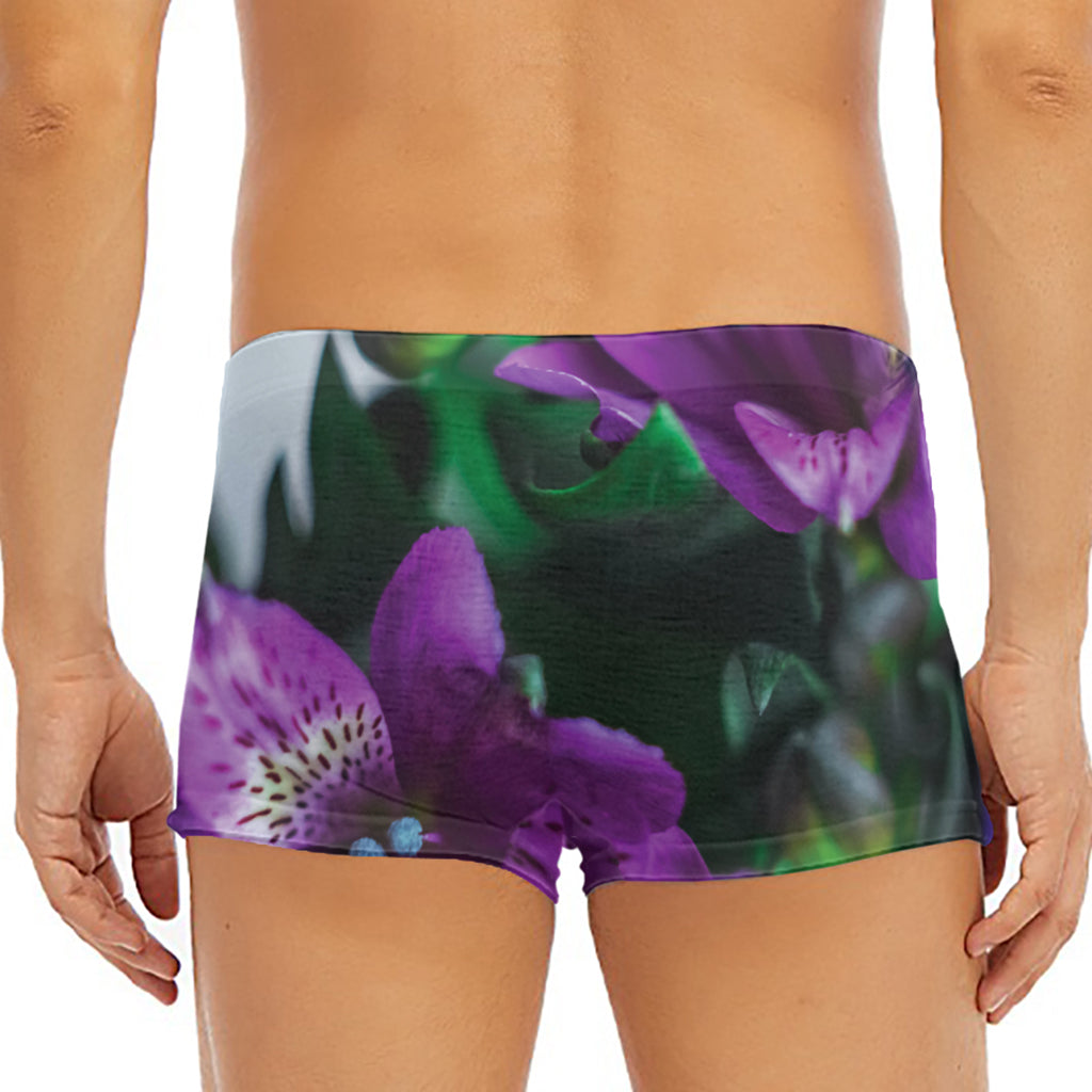 Purple Alstroemeria Print Men's Short Boxer Briefs