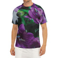 Purple Alstroemeria Print Men's Short Sleeve Rash Guard